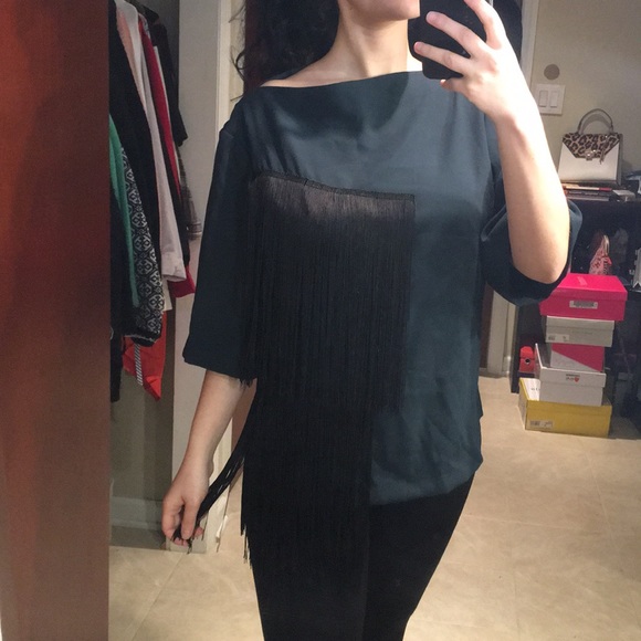 Unique Hunter Green Fringe Blouse 🍃 - Picture 3 of 6